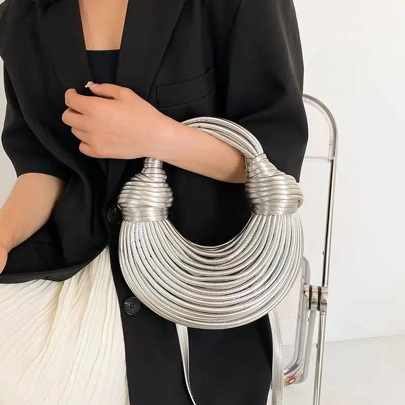 2024 Luxury Handwoven Gold Designer Handbags for Women - Chic Rope Knotted Hobo & Silver Evening Clutch