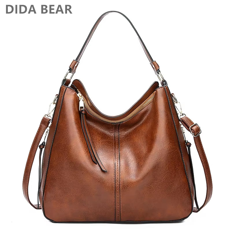 Stylish DIDABEAR Leather Hobo Bag for Women - Vintage Large Capacity Tote & Shoulder Purse