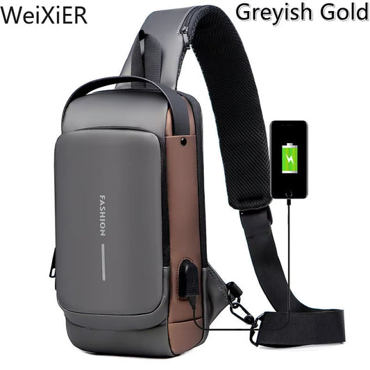 Men's Anti-Theft USB Charging Crossbody Sling Bag - Perfect for School, Gym, and Short Trips