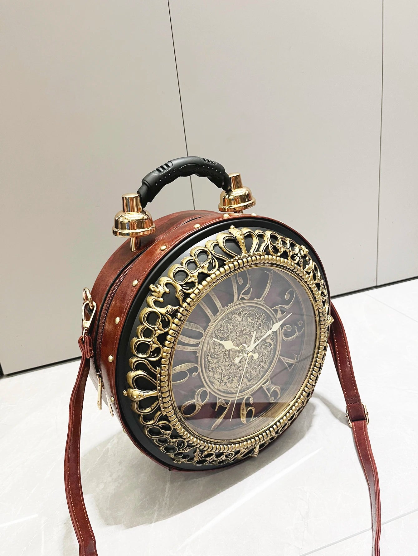 Chic Clock-Shaped Luxury Handbag - Stylish PU Leather Shoulder Bag for Women