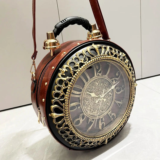 Chic Clock-Shaped Luxury Handbag - Stylish PU Leather Shoulder Bag for Women